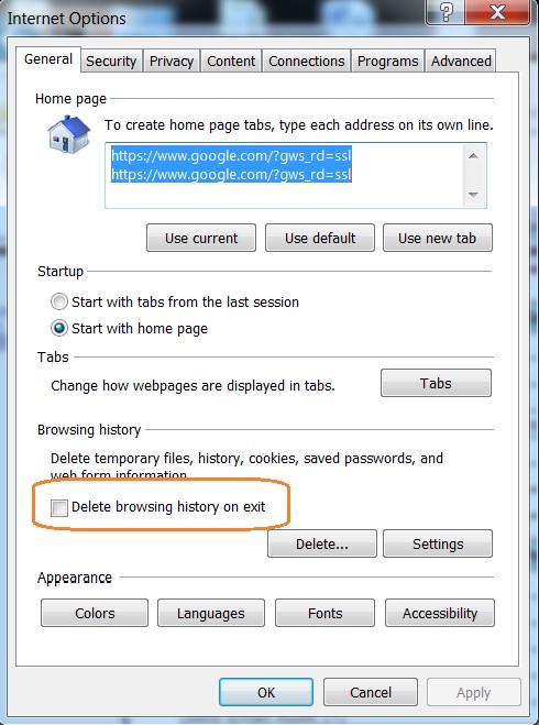 Browser settings