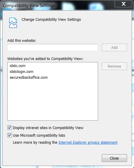 Compatibility view settings